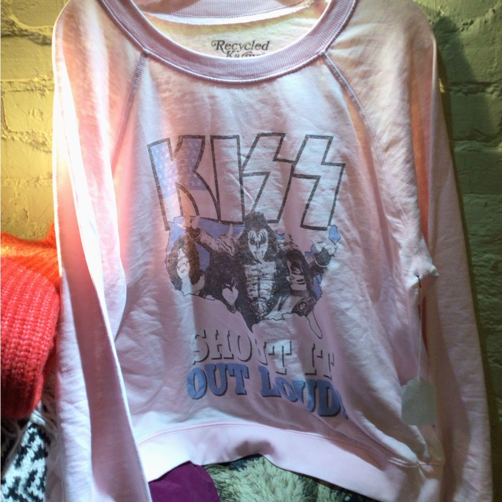NEW ! Recycled Karma Pink KISS  Sweatshirt